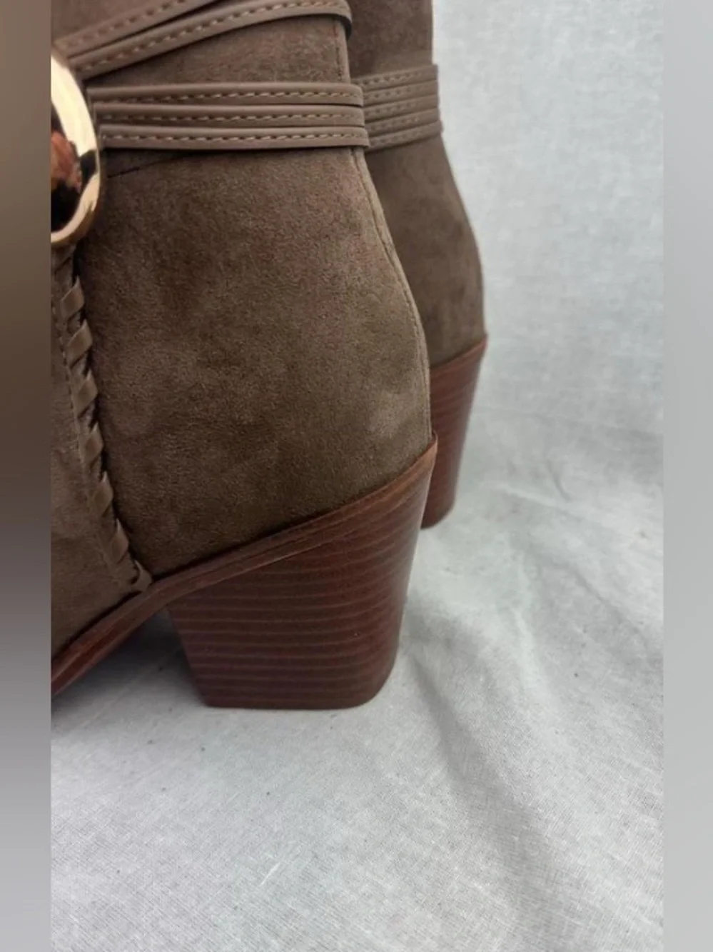 Brown Suede Women's Tall Boot with Gold Accent Size 8